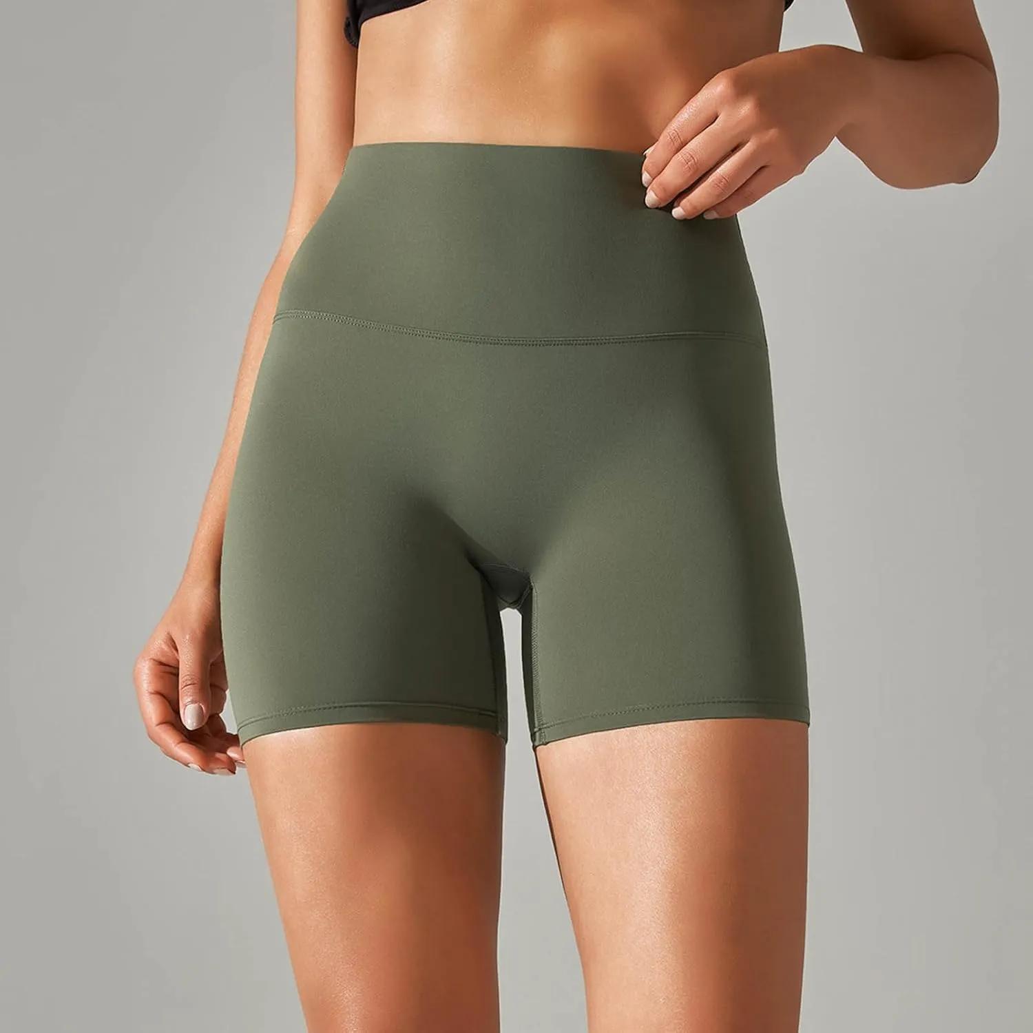 Womens Biker Shorts High Waisted Elastic Workout Running Solid Slim Yoga Pants Tummy Control Athletic Fitness Shorts