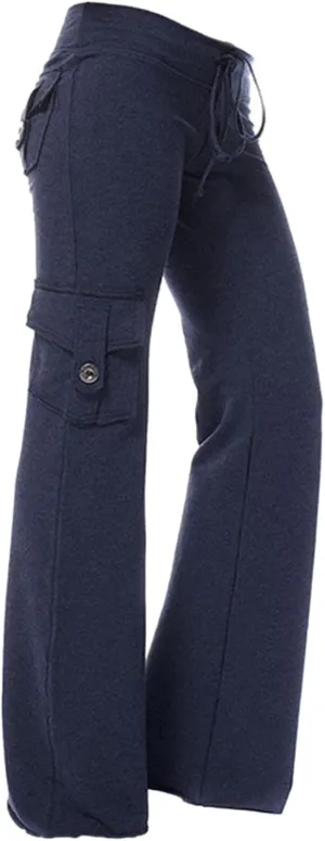 Womens Bootcut Yoga Pants Cargo Sweatpants Cozy Yoga Joggers Pants Loose Wide Leg Palazzo Pants with Pockets