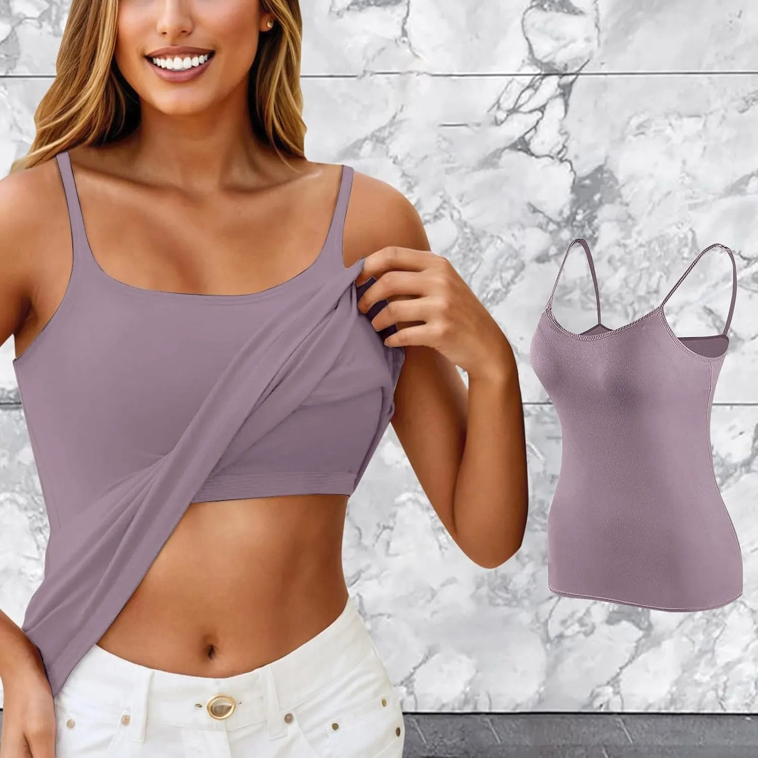 Womens Camisole Tops with Built in Bra Workout Shelf Bra Tank Tops Padded Sports Bras Basic Breathable Tube Solid Tanks
