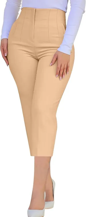 Women's Capri Dress Pants Stretch High Waisted Crop Office Work Pants Summer Casual Capris Slacks Yoga