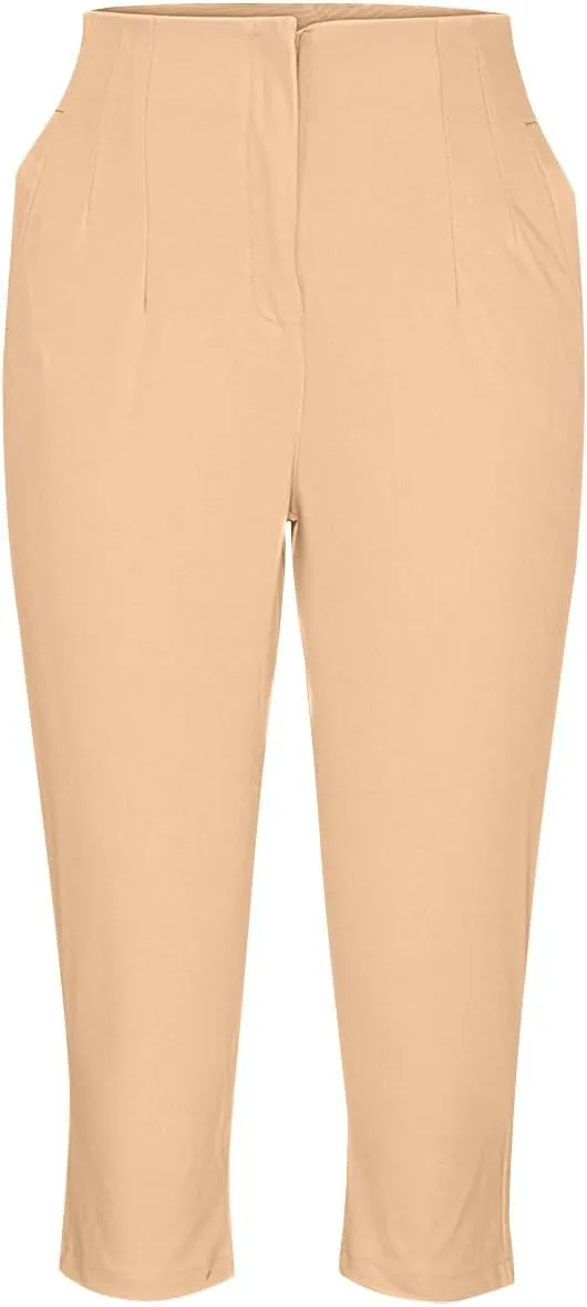 Women's Capri Dress Pants Stretch High Waisted Crop Office Work Pants Summer Casual Capris Slacks Yoga