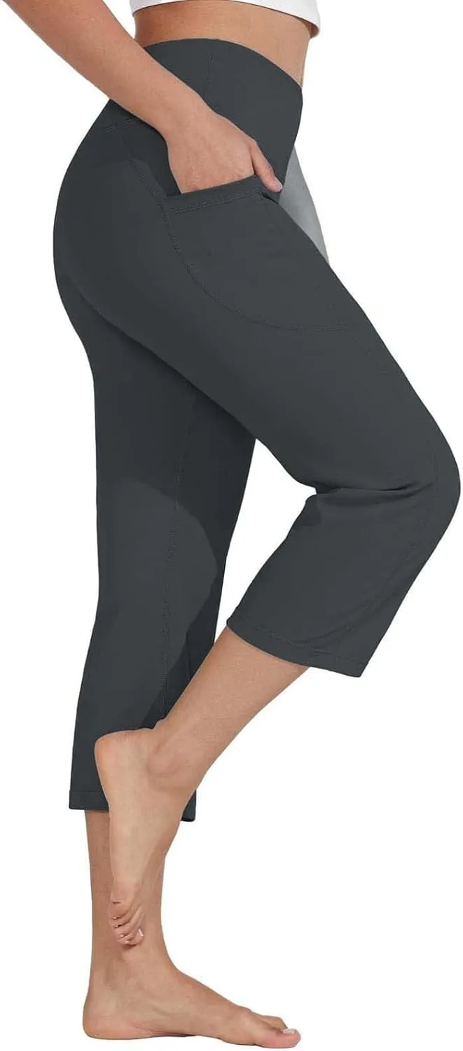 Women's Capri Pants Yoga for Women Casual Stretch High Waisted Yoga Leggings Comfy Wide Leg Womens Wide Leg Yoga