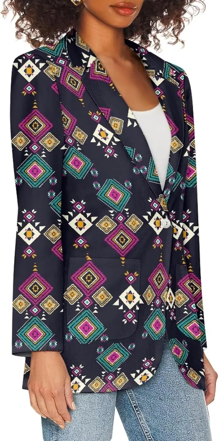 Womens Casual Blazes Open Front Long Sleeve One Button Regular Fit Jackets Suit Coat