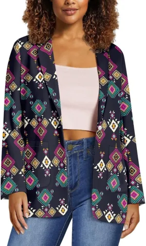 Womens Casual Blazes Open Front Long Sleeve One Button Regular Fit Jackets Suit Coat