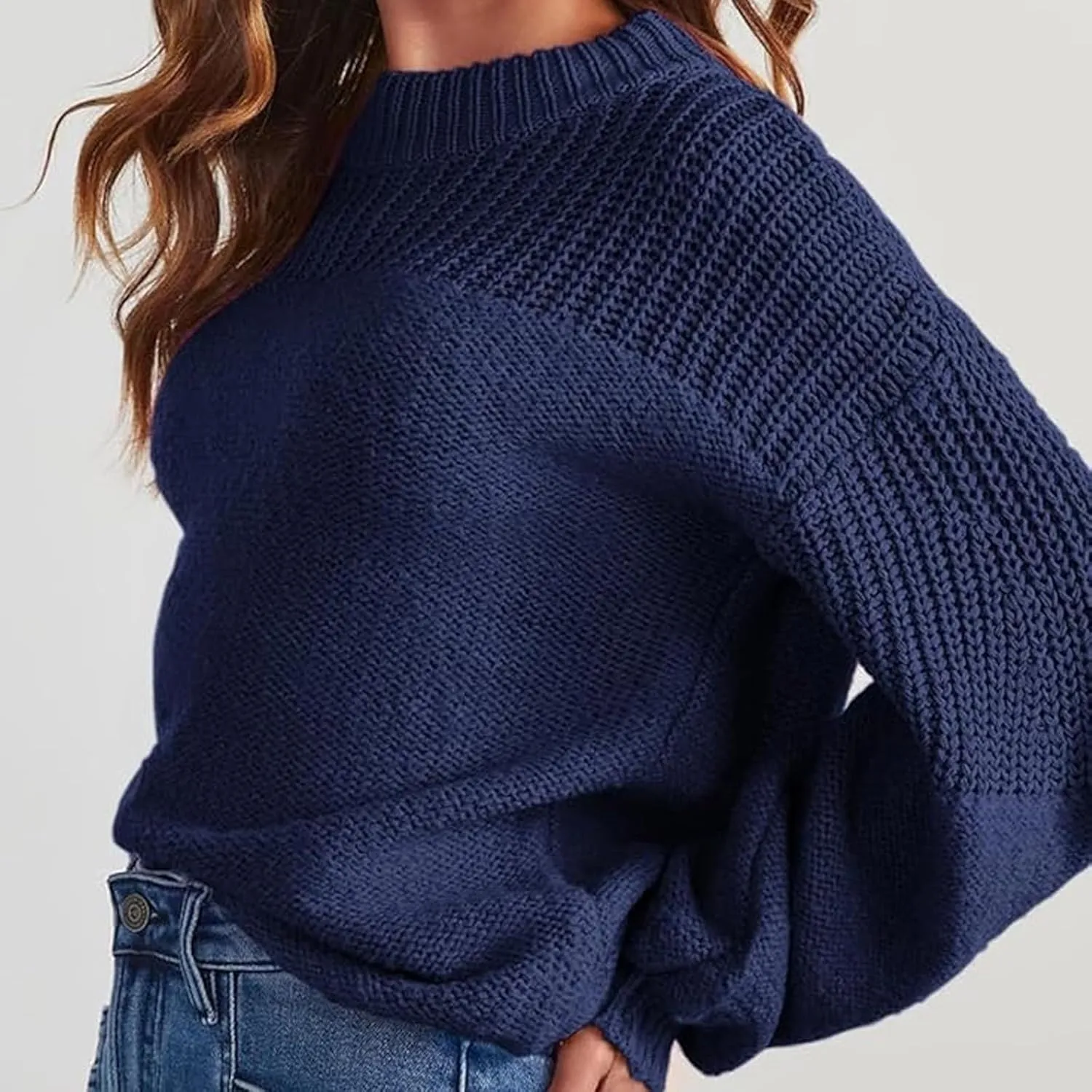 Women's Casual Long Sleeve Sweaters Loose Pullover Sweater Jumper Tops Crew Neck Casual Chunky Knit Pullover Sweaters