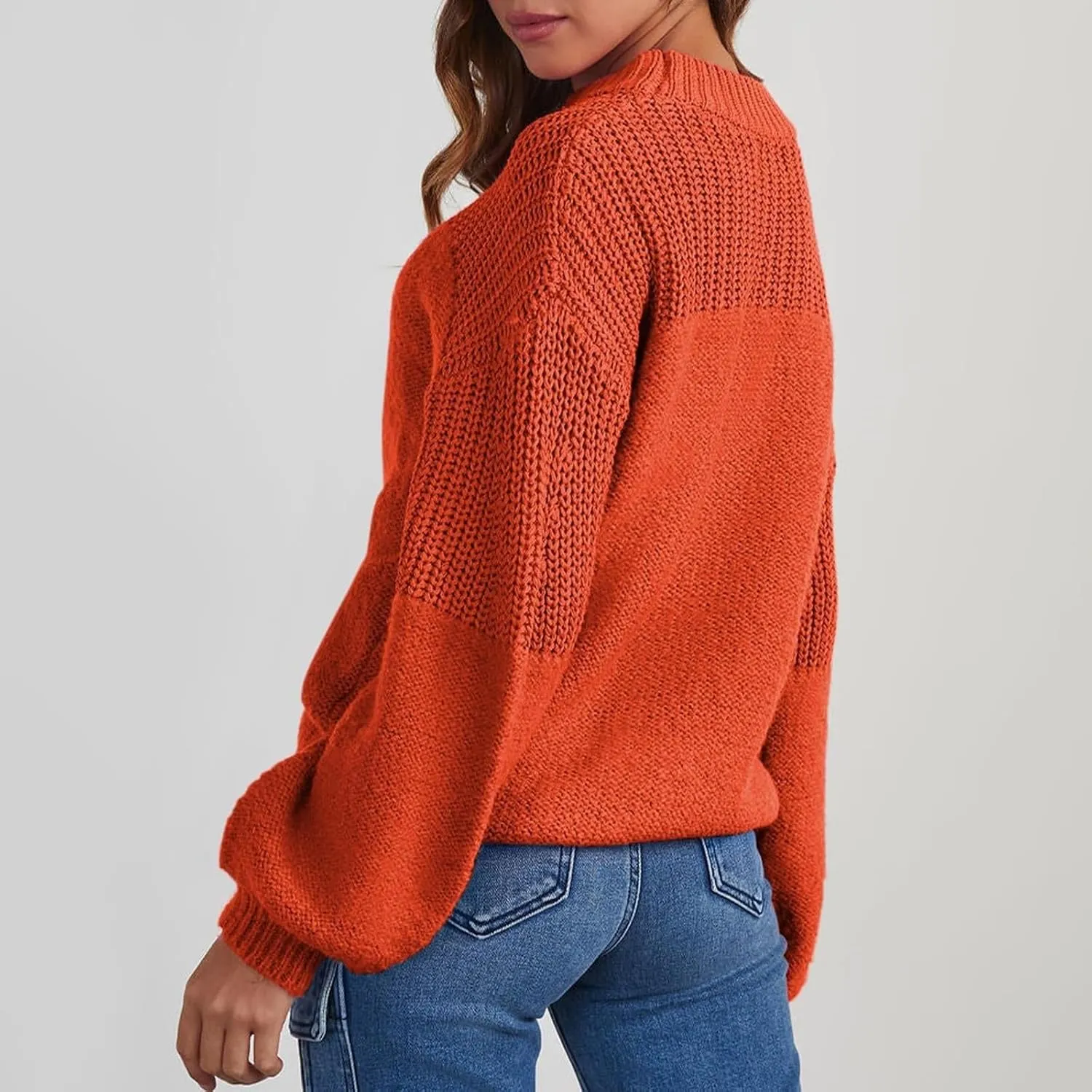 Women's Casual Long Sleeve Sweaters Loose Pullover Sweater Jumper Tops Crew Neck Casual Chunky Knit Pullover Sweaters
