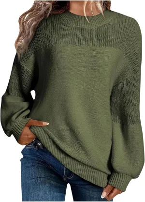 Women's Casual Long Sleeve Sweaters Loose Pullover Sweater Jumper Tops Crew Neck Casual Chunky Knit Pullover Sweaters
