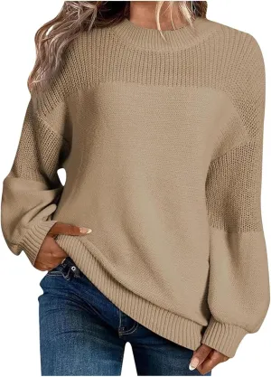 Women's Casual Long Sleeve Sweaters Loose Pullover Sweater Jumper Tops Crew Neck Casual Chunky Knit Pullover Sweaters