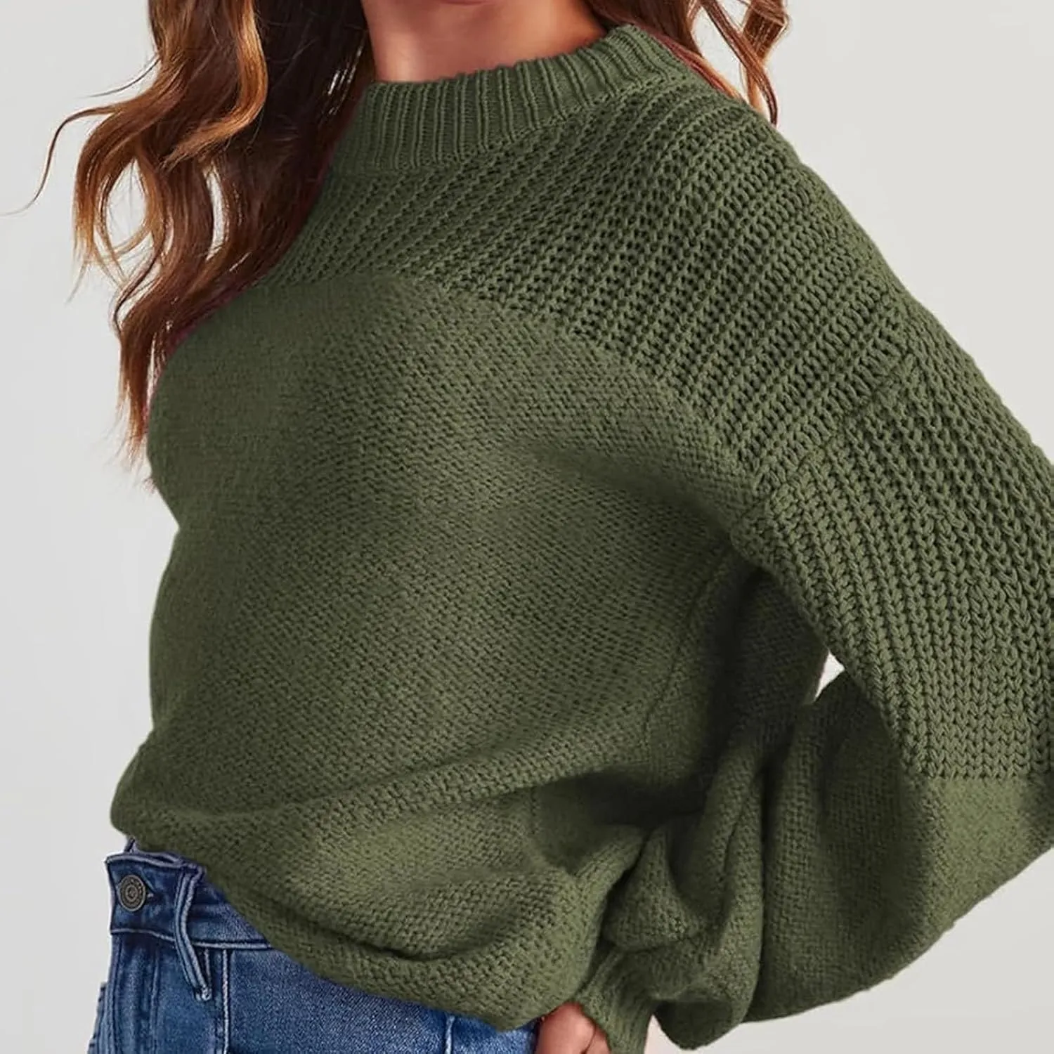 Women's Casual Long Sleeve Sweaters Loose Pullover Sweater Jumper Tops Crew Neck Casual Chunky Knit Pullover Sweaters