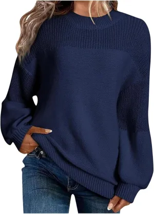 Women's Casual Long Sleeve Sweaters Loose Pullover Sweater Jumper Tops Crew Neck Casual Chunky Knit Pullover Sweaters