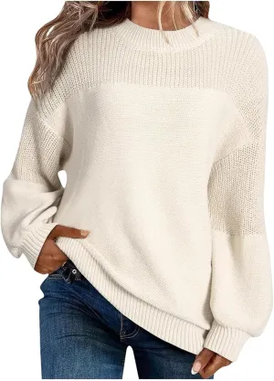 Women's Casual Long Sleeve Sweaters Loose Pullover Sweater Jumper Tops Crew Neck Casual Chunky Knit Pullover Sweaters