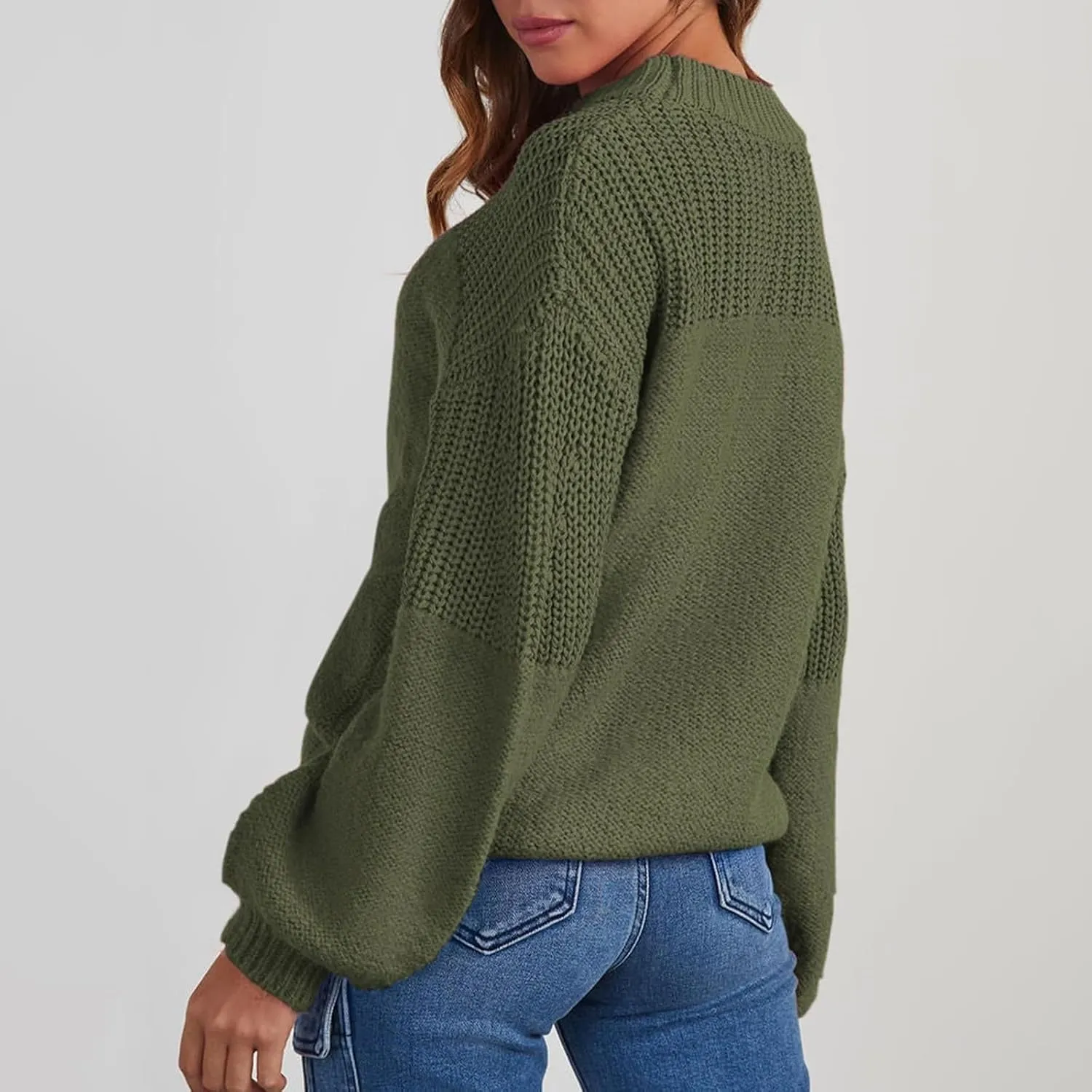 Women's Casual Long Sleeve Sweaters Loose Pullover Sweater Jumper Tops Crew Neck Casual Chunky Knit Pullover Sweaters