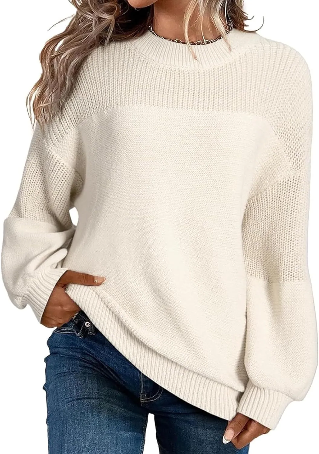 Women's Casual Long Sleeve Sweaters Loose Pullover Sweater Jumper Tops Crew Neck Casual Chunky Knit Pullover Sweaters