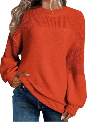 Women's Casual Long Sleeve Sweaters Loose Pullover Sweater Jumper Tops Crew Neck Casual Chunky Knit Pullover Sweaters