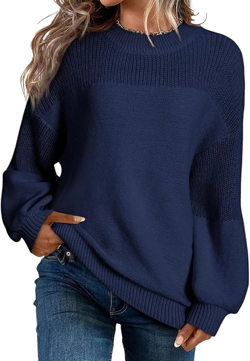 Women's Casual Long Sleeve Sweaters Loose Pullover Sweater Jumper Tops Crew Neck Casual Chunky Knit Pullover Sweaters