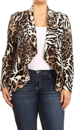 Women's Casual Plus Size Blazer Long Sleeve Open Front Solid and Print