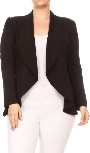 Women's Casual Plus Size Blazer Long Sleeve Open Front Solid and Print