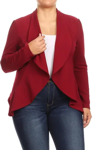 Women's Casual Plus Size Blazer Long Sleeve Open Front Solid and Print