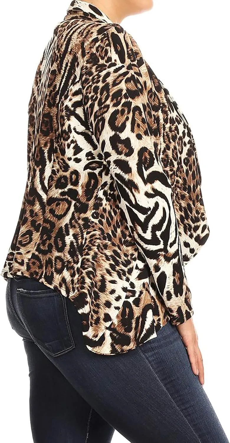 Women's Casual Plus Size Blazer Long Sleeve Open Front Solid and Print