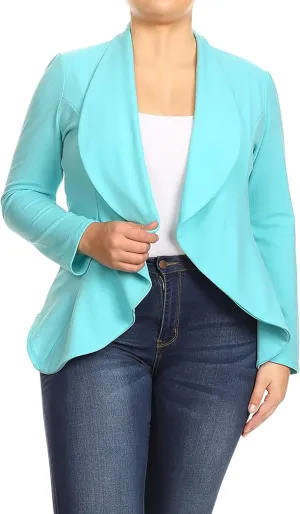 Women's Casual Plus Size Blazer Long Sleeve Open Front Solid and Print