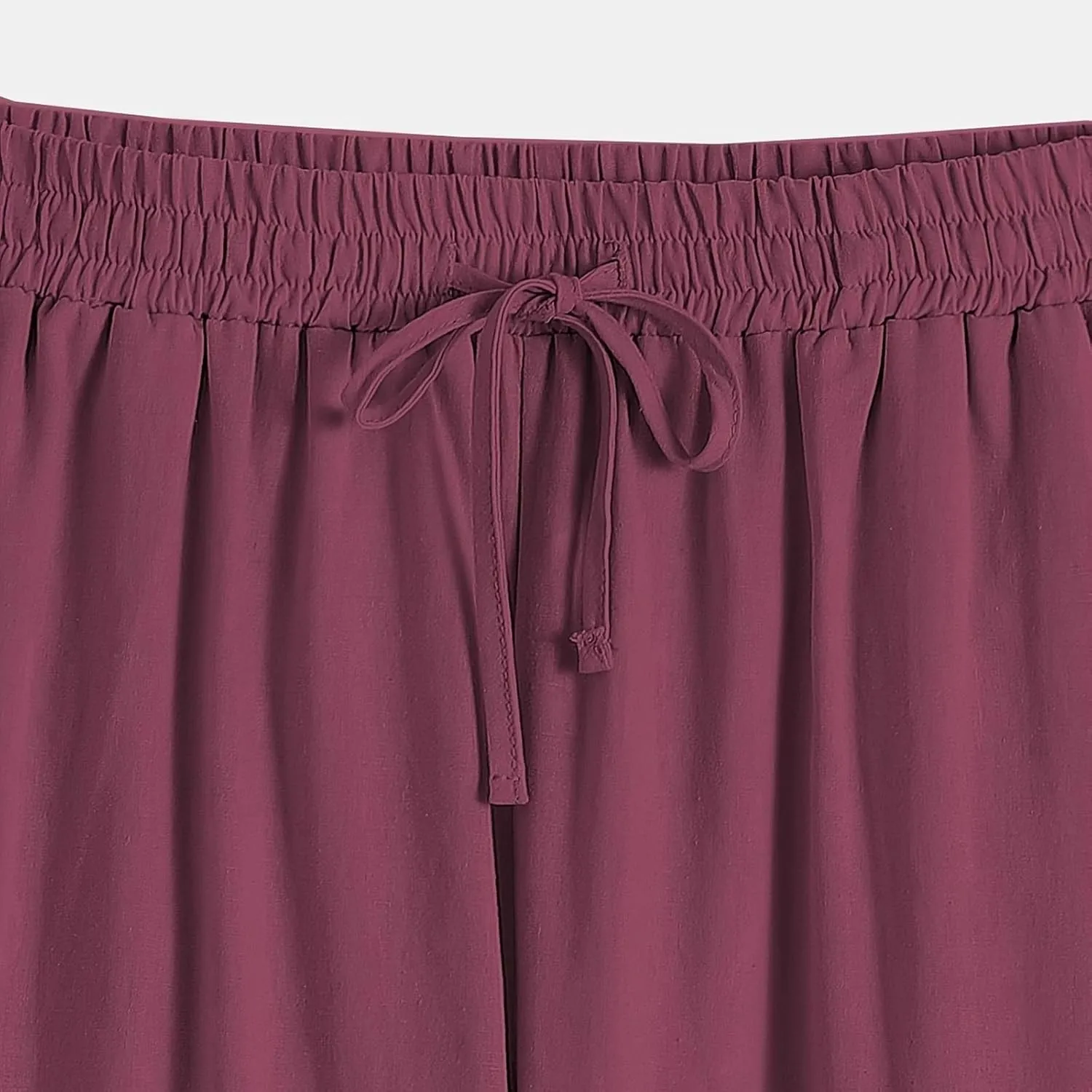 Womens Causal Loose Linen Pants Drawstring Elastic Waist Tapered Pants Button Solid Casual Trousers with Pockets