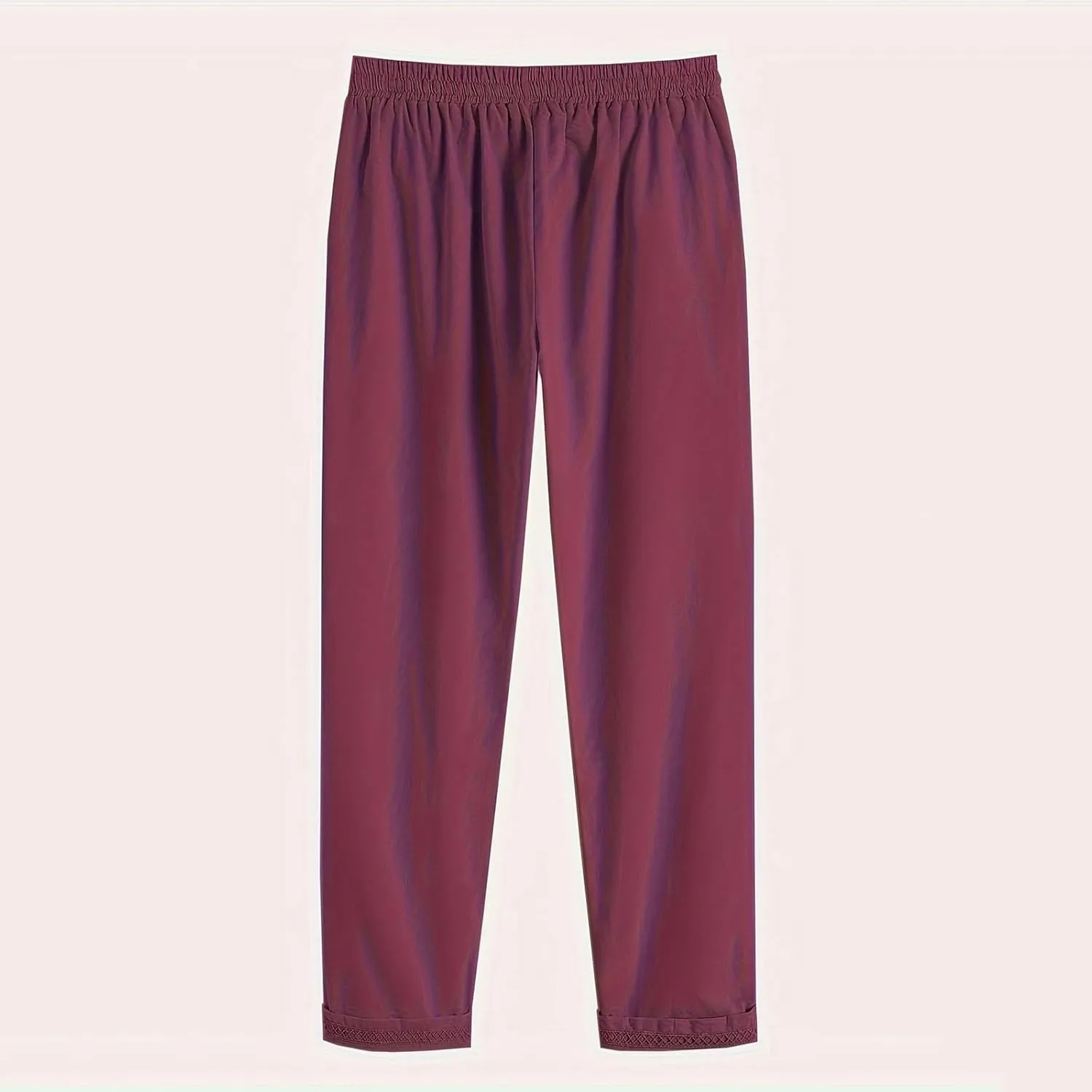 Womens Causal Loose Linen Pants Drawstring Elastic Waist Tapered Pants Button Solid Casual Trousers with Pockets