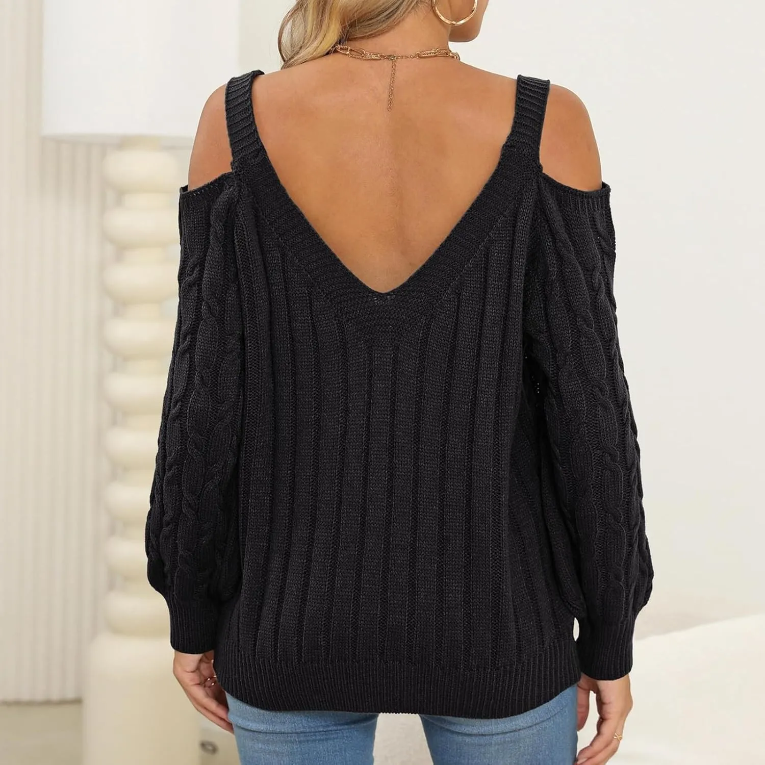 Women's Cold Shoulder Pullover Sweater Tops Long Sleeve Neck Fall Tunic Shirts Trendy Dressy Cute Blouse Plus Size