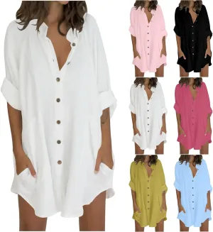 Womens Cotton Linen Button Down Shirts with Pockets 2025 Long Sleeve Loose Fit Oversized Casual Tops Clothes Plus Size