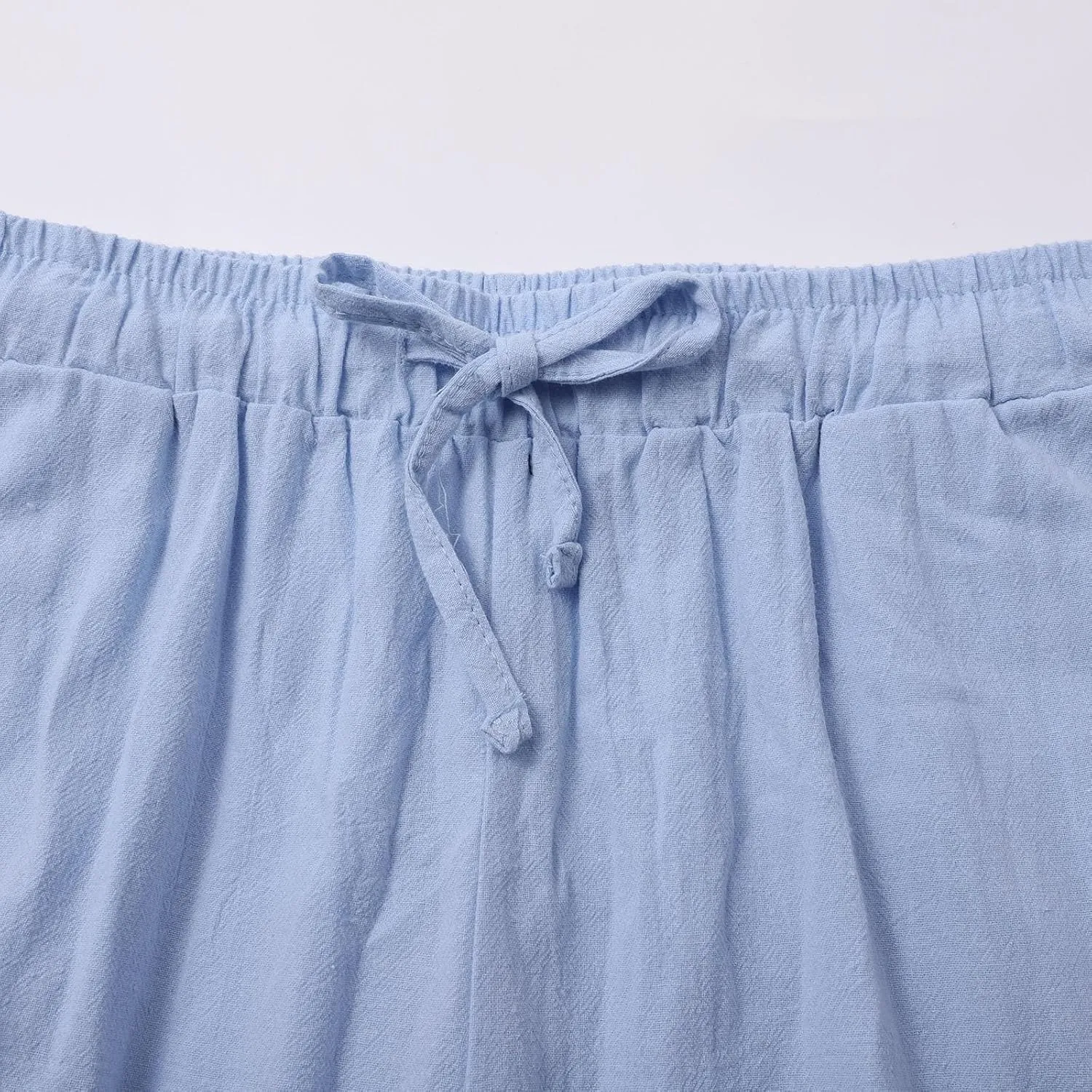 Womens Cotton Linen Palazzo Pants Drawstring Elastic Waist Casual Wide Leg Trousers with Pockets