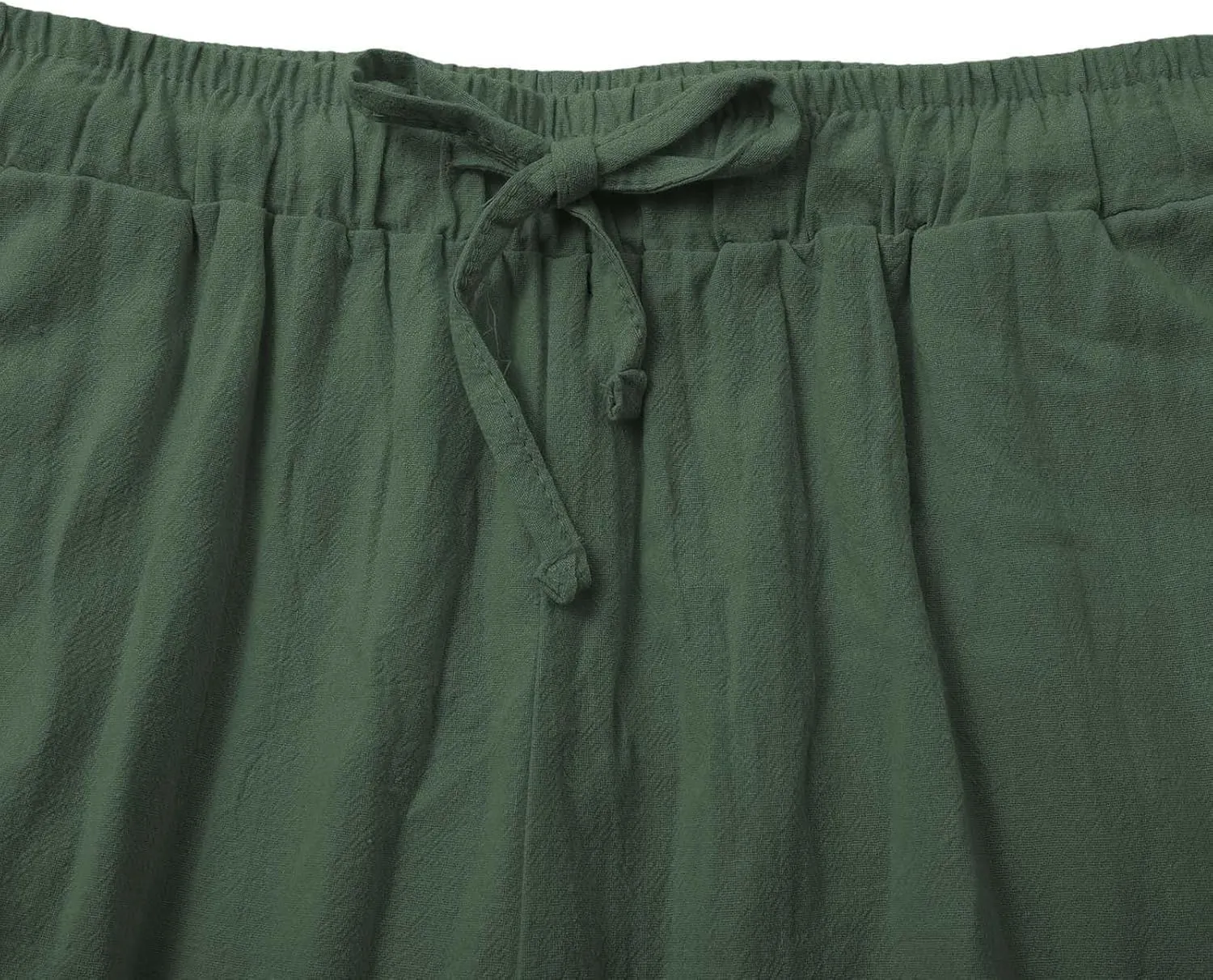 Womens Cotton Linen Palazzo Pants Drawstring Elastic Waist Casual Wide Leg Trousers with Pockets