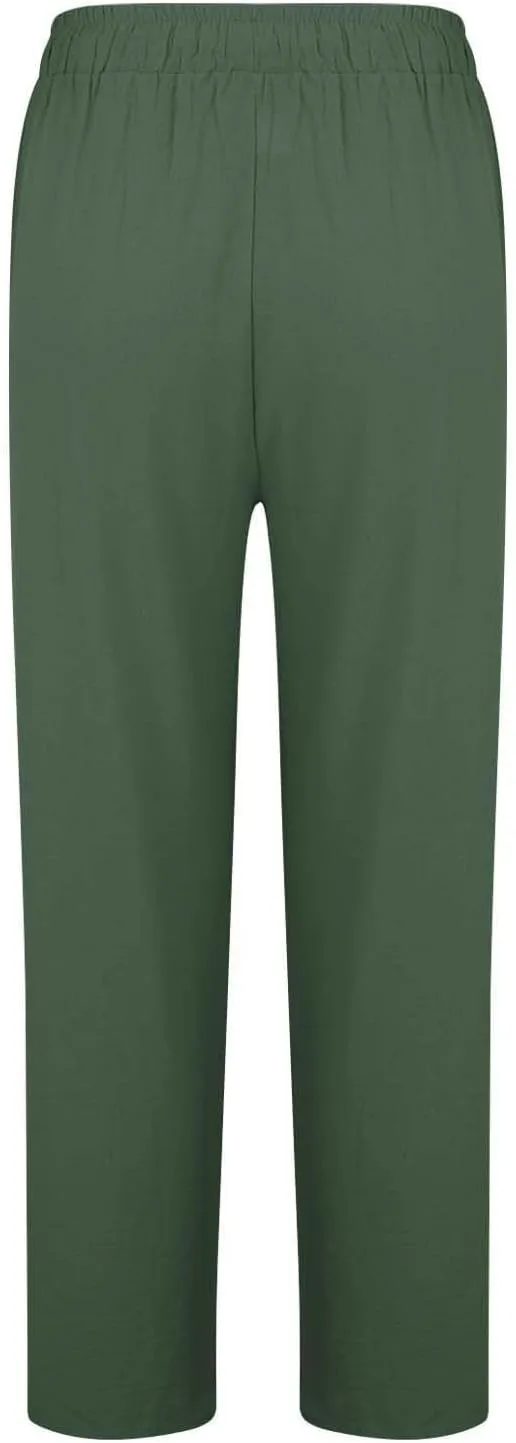 Womens Cotton Linen Palazzo Pants Drawstring Elastic Waist Casual Wide Leg Trousers with Pockets