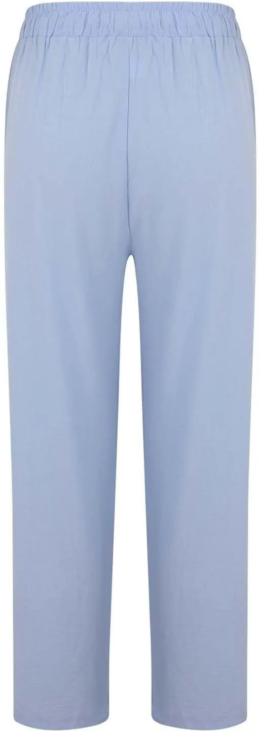 Womens Cotton Linen Palazzo Pants Drawstring Elastic Waist Casual Wide Leg Trousers with Pockets