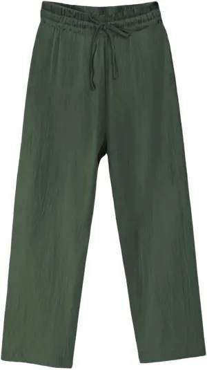 Womens Cotton Linen Palazzo Pants Drawstring Elastic Waist Casual Wide Leg Trousers with Pockets