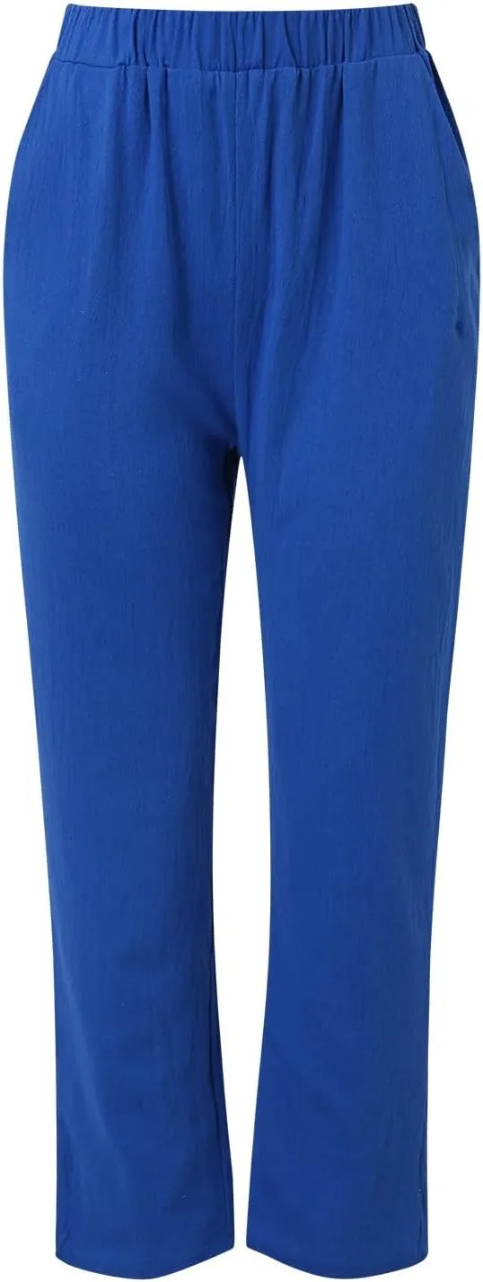 Womens Cotton Linen Pants Hight Elastic Waist Drawstring Straight Leg Summer 2025 Trendy Beach Yoga Trousers with Pockets
