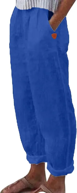 Womens Cotton Linen Pants Hight Elastic Waist Drawstring Straight Leg Summer 2025 Trendy Beach Yoga Trousers with Pockets