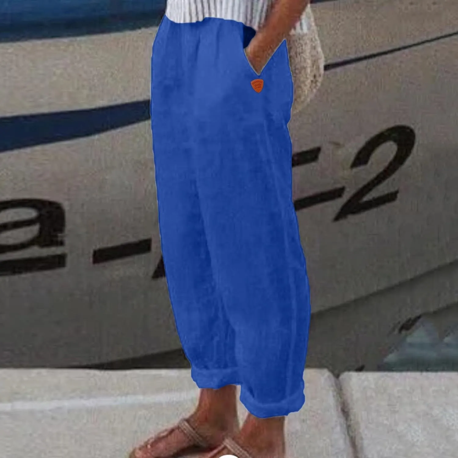 Womens Cotton Linen Pants Hight Elastic Waist Drawstring Straight Leg Summer 2025 Trendy Beach Yoga Trousers with Pockets