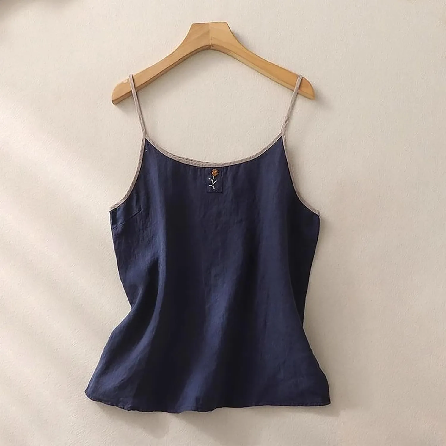 Womens Cotton Linen Tank Tops Casual Summer Sleeveless Spaghetti Strap Gauze Shirt Solid Breathable Flowy Camisoles