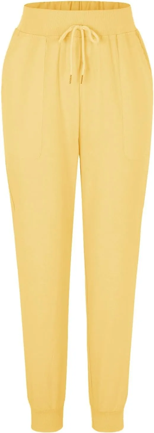 Womens Cotton Linen Tapered Pants Summer Drawstring Elastic Waist Pants Casual Trousers with Pockets