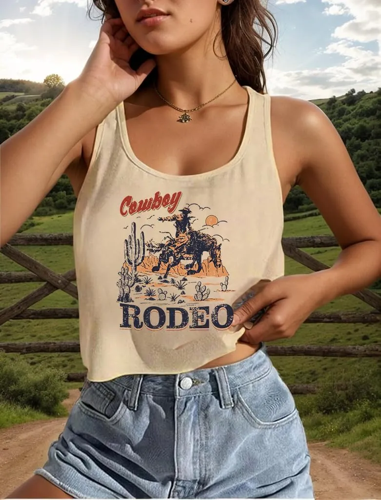Womens Country Concert Cowgirl Tank Tops Sexy Western Graphic Crop Outfits for Teens