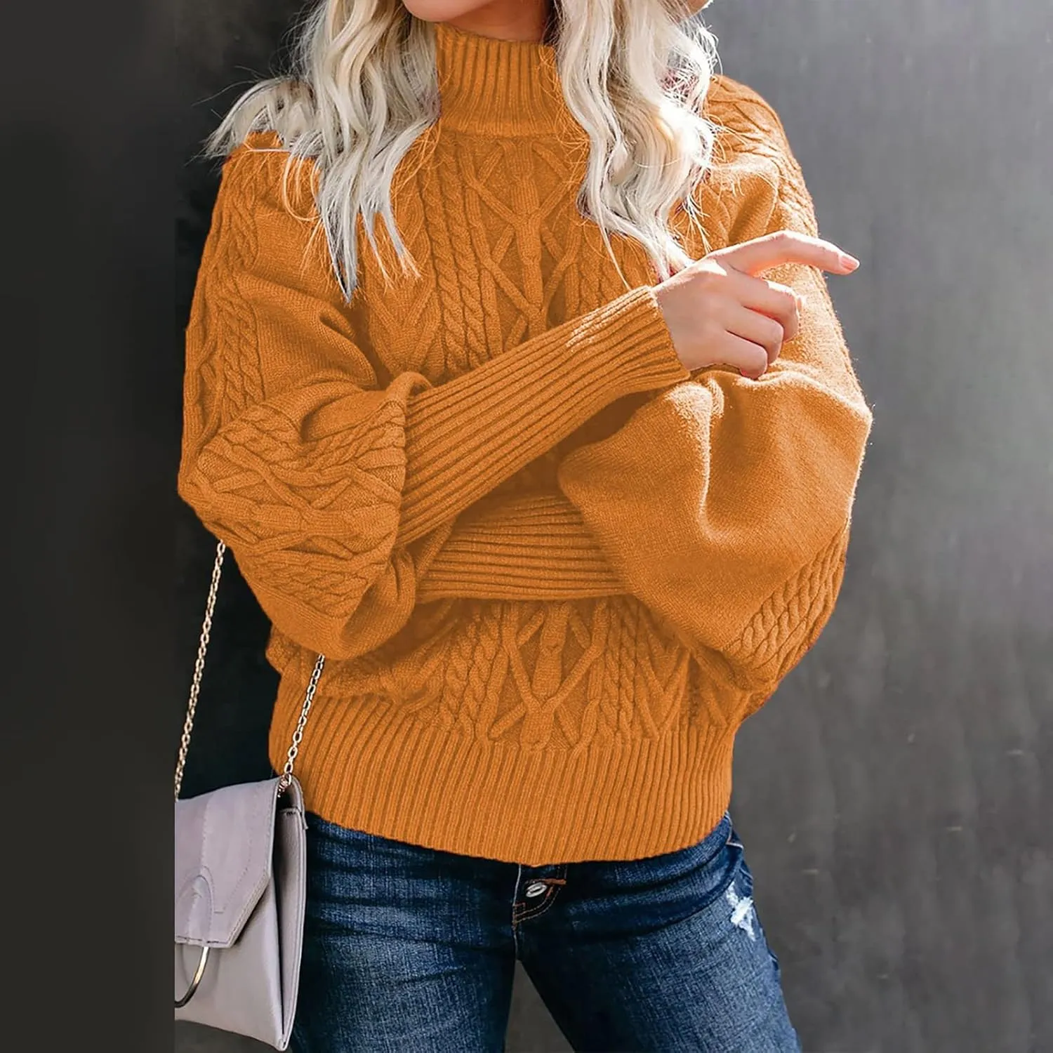 Women's Crewneck Sweater Solid Color Sweater Set Head Round Neck Warm Long-Sleeved Sweater Cute Sweaters