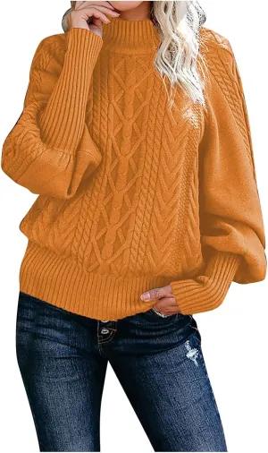 Women's Crewneck Sweater Solid Color Sweater Set Head Round Neck Warm Long-Sleeved Sweater Cute Sweaters