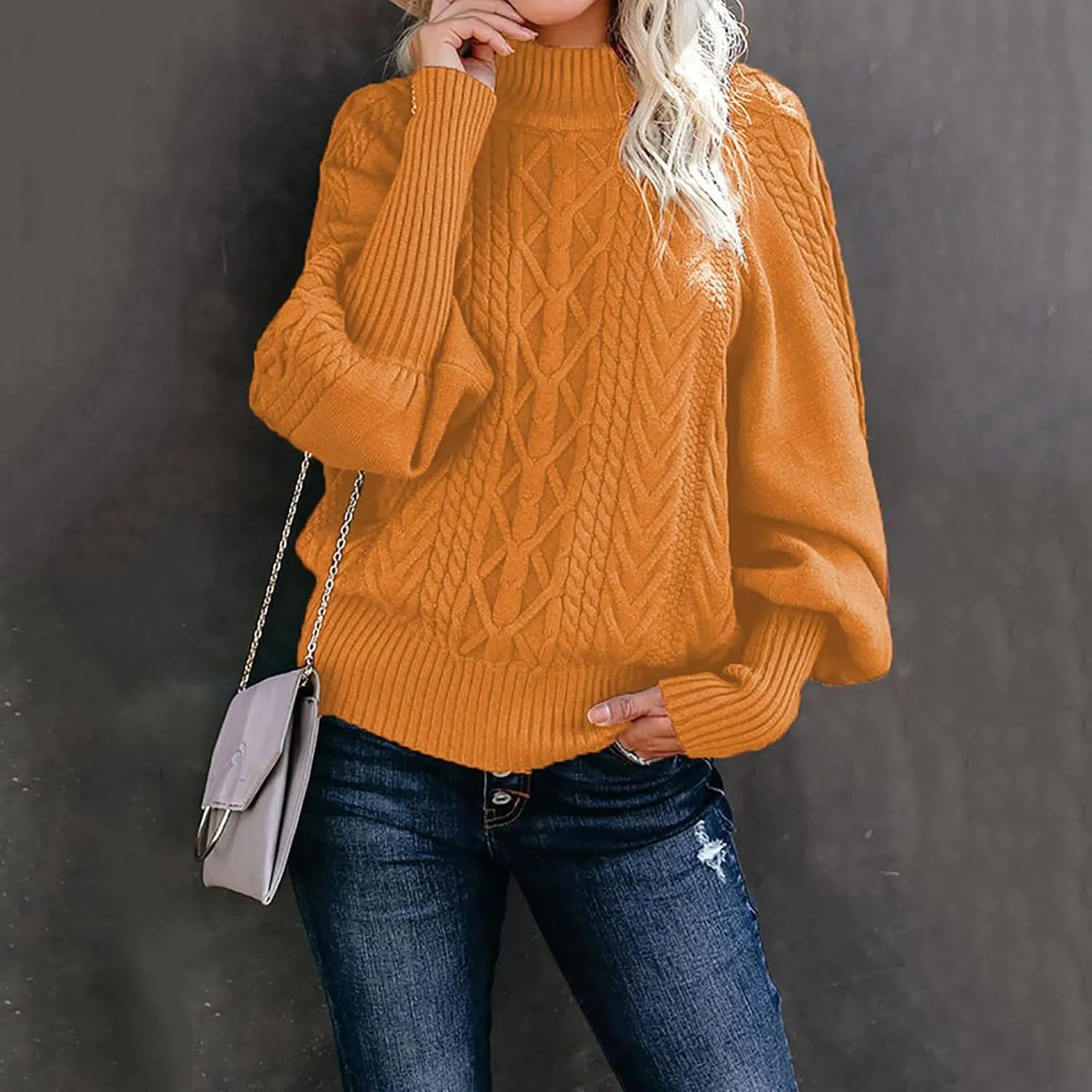 Women's Crewneck Sweater Solid Color Sweater Set Head Round Neck Warm Long-Sleeved Sweater Cute Sweaters