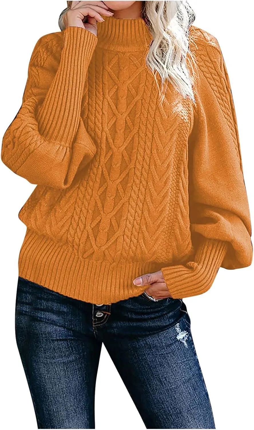 Women's Crewneck Sweater Solid Color Sweater Set Head Round Neck Warm Long-Sleeved Sweater Cute Sweaters
