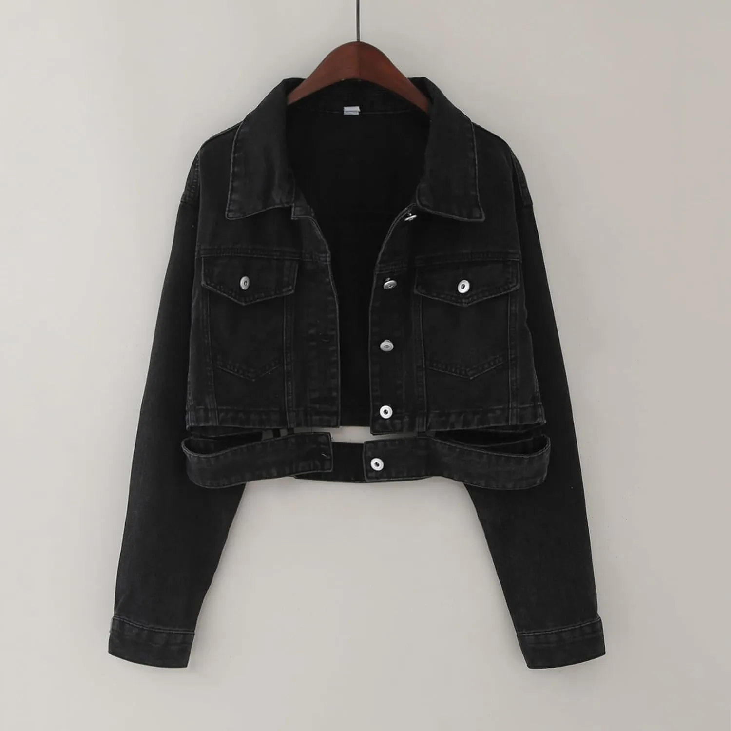 Womens Cropped Denim Jackets 2024 Trendy Button Up Shacket Fall Spring Long Sleeve Jean Coats Retro Petite Denim Coat