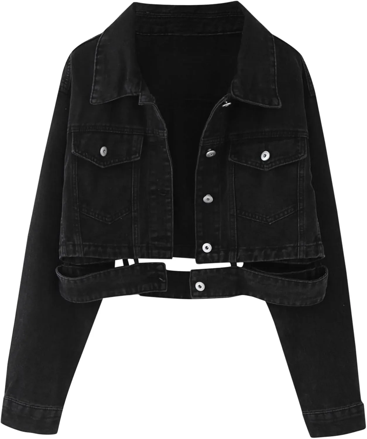 Womens Cropped Denim Jackets 2024 Trendy Button Up Shacket Fall Spring Long Sleeve Jean Coats Retro Petite Denim Coat