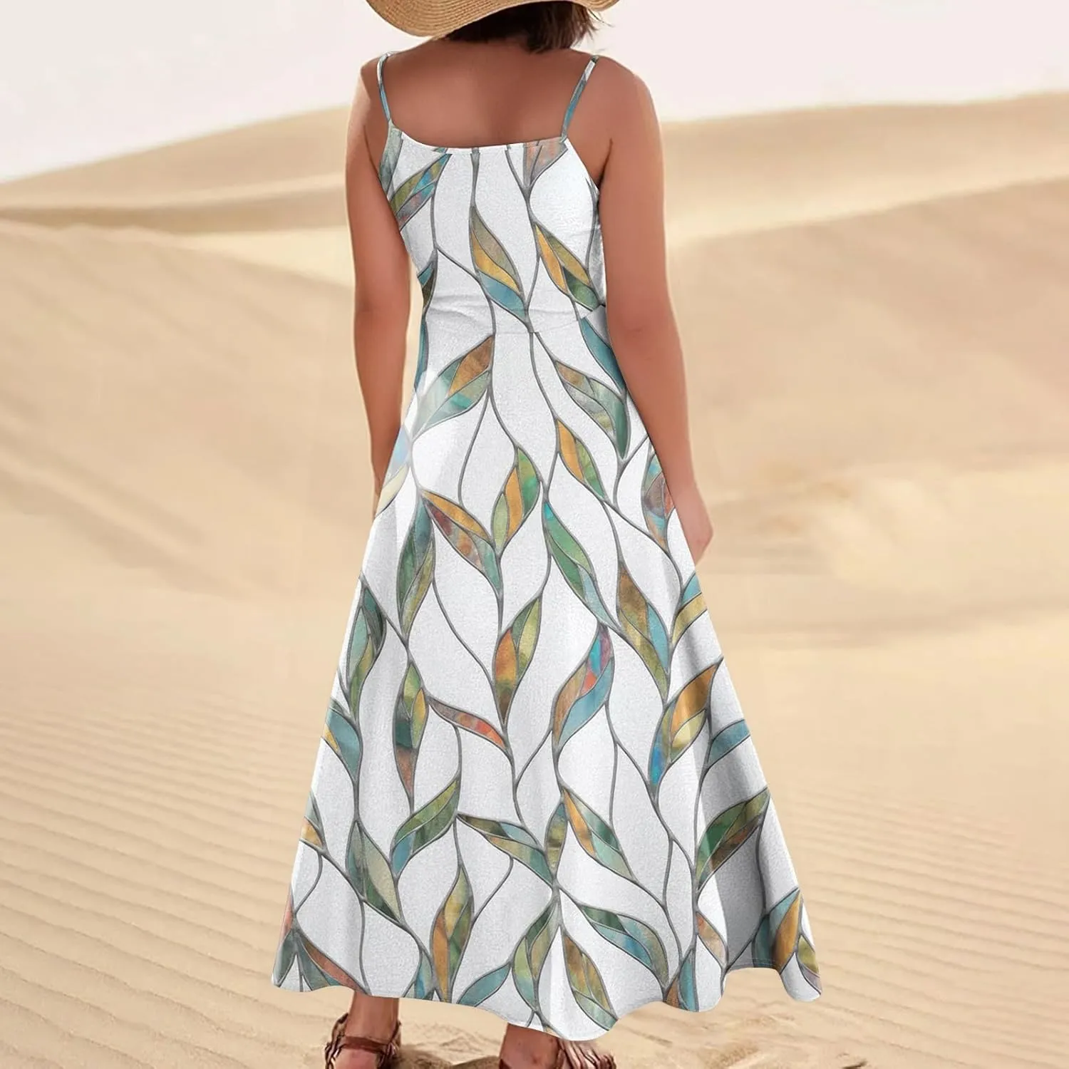 Womens Dresses Cotton Linen Long Dress Summer Sleeveless Elegant Flowy Dresses Loose Comfy Dress with Pockets