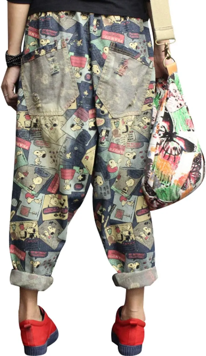 Women's Elastic Waist Denim Cotton Jeans Harem Pants