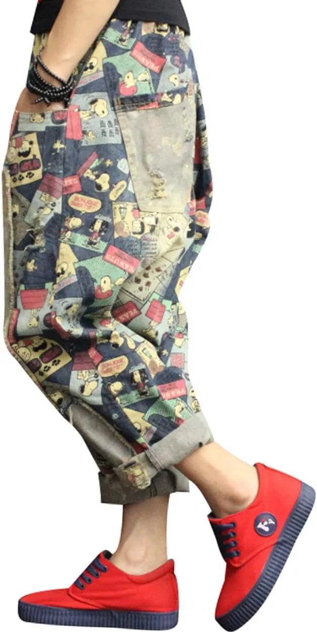 Women's Elastic Waist Denim Cotton Jeans Harem Pants