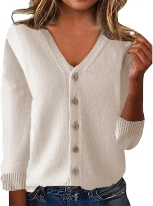 Women's Fall Winter Chunky Knit Cardigan 2025 Long Sleeve Button Down Soft Loose Cropped Sweater Outerwear