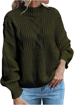 Women's Fall Winter Oversized Pullover Sweaters Casual Crewneck Long Sleeve Loose Fit Chunky Cable Knit Jumper Tops